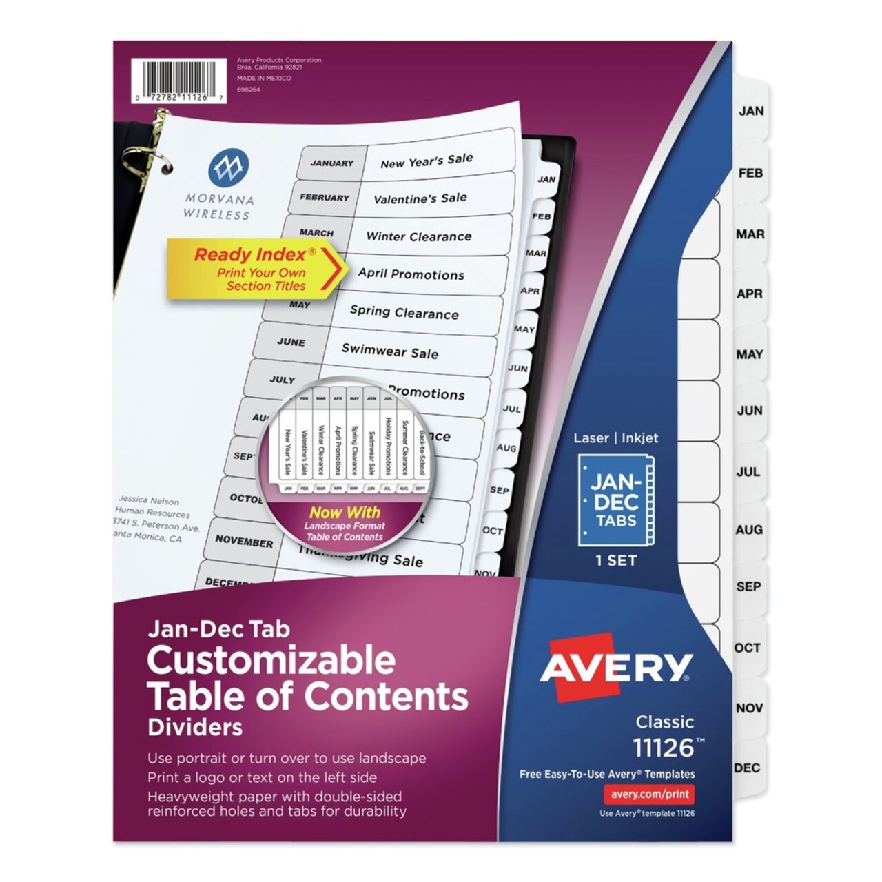 Avery Ready Index 11 in. x 8.5 in. 12-Tab Jan. to Dec. Customizable TOC Dividers - Black and White (1-Set)